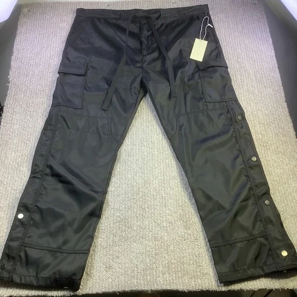 MNML Side Snap Zipper II Cargo Pants Black Nylon Size 42 (Actual